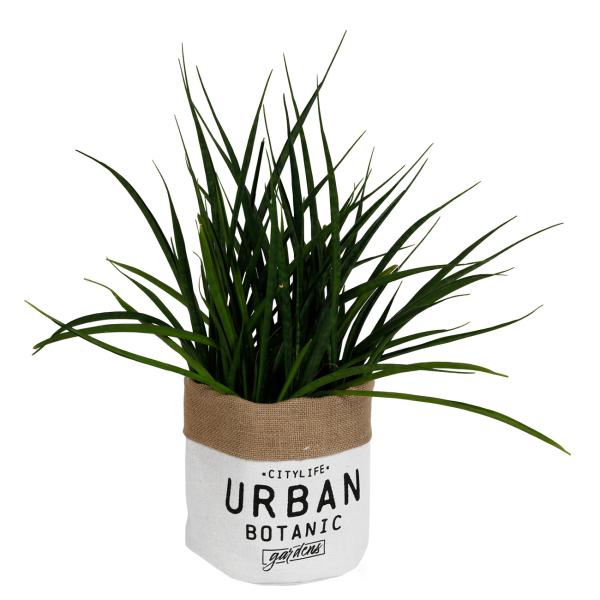 Pflanzsack Jute - Moderner Übertopf für Pflanzen & Blumen mit umgeschlagenem Rand & Aufdruck - Innenfolie schützt vor Feuchtigkeit - Braun, 21x23cm