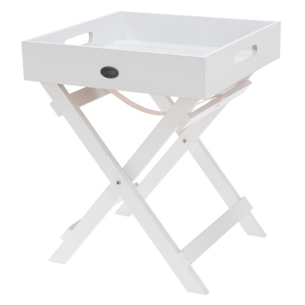 Tablett Tisch - klappbarer Serviertisch & Beistelltisch weiss - abnehmbares Servier-Tablett mit Grifföffnungen - 30x30x36cm - Holzfaserplatten