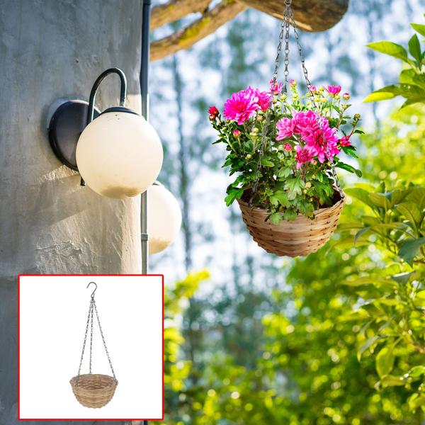 Hängeblumentopf Weidengeflecht braun - Blumenampel mit Kette & Haken für Zimmer & Terrasse - Ø 30x16,5cm - Natur-Optik - Auch als Aufbewahrungskorb