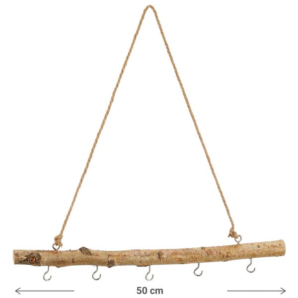 Schlüsselbrett Birkenholz 50cm - Rustikaler Kleiderhaken & Wanddeko für Flur & Kinderzimmer - Aus echtem Ast mit 5 Haken - Geschenkidee