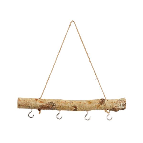 Schlüsselbrett aus Birkenholz Natur - Deko Holzbrett zum Aufhängen mit 4 Haken für Schlüssel, Accessoires & Kinderspielzeug - 30 cm Länge