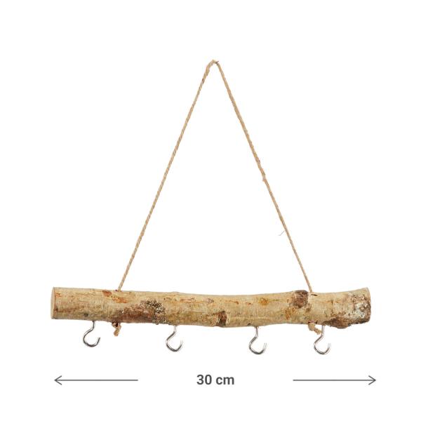 Schlüsselbrett aus Birkenholz Natur - Deko Holzbrett zum Aufhängen mit 4 Haken für Schlüssel, Accessoires & Kinderspielzeug - 30 cm Länge