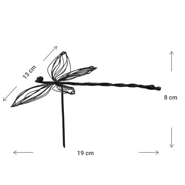 Blumentopfstecker Libelle - Filigrane Gartenstecker aus Eisen für Innen & Aussen - Dekoration für Pflanzenkästen & Beete - 8x19x13cm