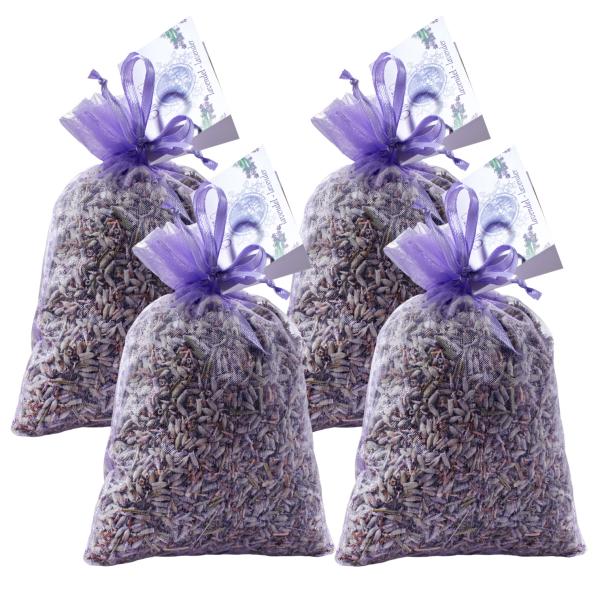4er-Set Duftsäckchen Lavendelblüten - Für Kleiderschrank & Wohnräume - 30g Organzabeutel - Feiner Duft & effektiver Mottenschutz - Ideal als Geschenk