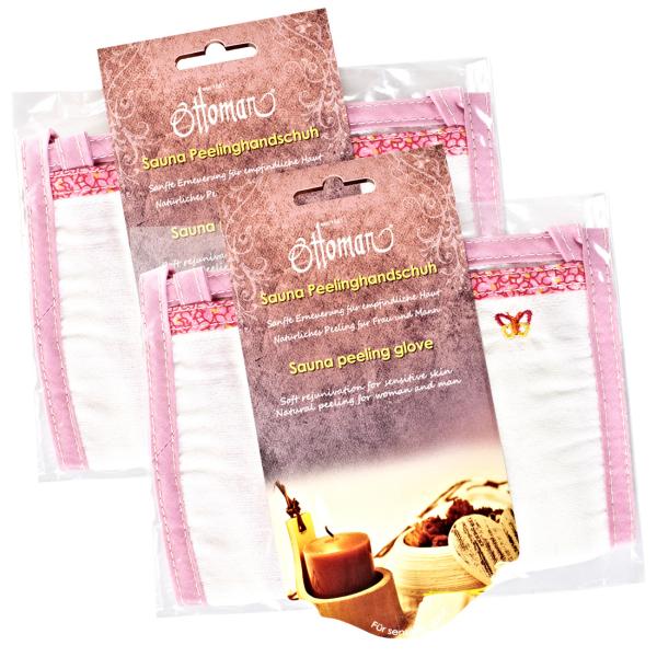 2er-Set Peelinghandschuhe Pink Butterfly - Sanftes Körperpeeling für Gesicht & Körper - Anti-Cellulite-Effekt - Schadstofffrei - Farbe: Weiss/Rosa