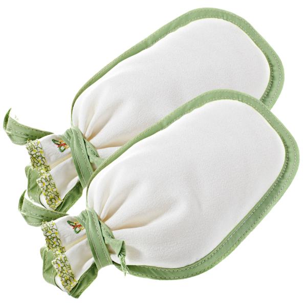 2er-Set Peelinghandschuh Green Butterfly - Sanftes Körperpeeling für Gesicht & Körper - Anti-Cellulite-Effekt - Schadstofffrei & hautfreundlich - Weiss/Grün