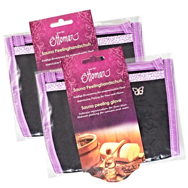 2er-Set Peelinghandschuh Black Butterfly - Sanftes Körperpeeling für Gesicht & Körper - Anti-Cellulite-Effekt - Schadstofffrei & hautfreundlich - Schwarz/Lila
