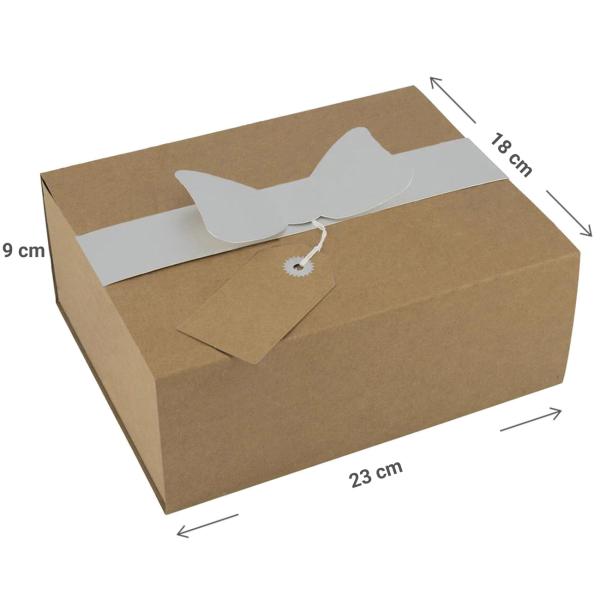 Geschenkbox Papier mit Deckel & Schleife - Faltbare Geschenkschachtel für kleine Präsente & Gastgeschenke - Natur, 18x9x23cm - 100% recycelbar
