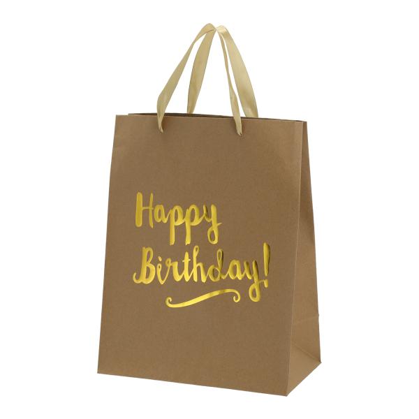Geschenktüte Papier Happy Birthday - Geschenktasche mit Henkel für kleine Präsente Mitgebsel Süssigkeiten Bonbons Kosmetik - Kraftpapier 27x34x15cm