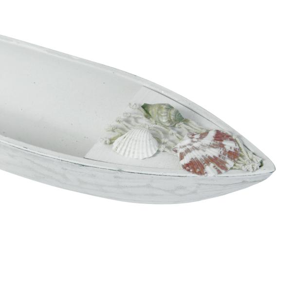 Teelichthalter Boot Holz Maritim - 3 Teelichtgläser Muscheln Seestern - Weiss Braun Glas MDF 40x10x8cm - Wohnzimmer Bad Deko