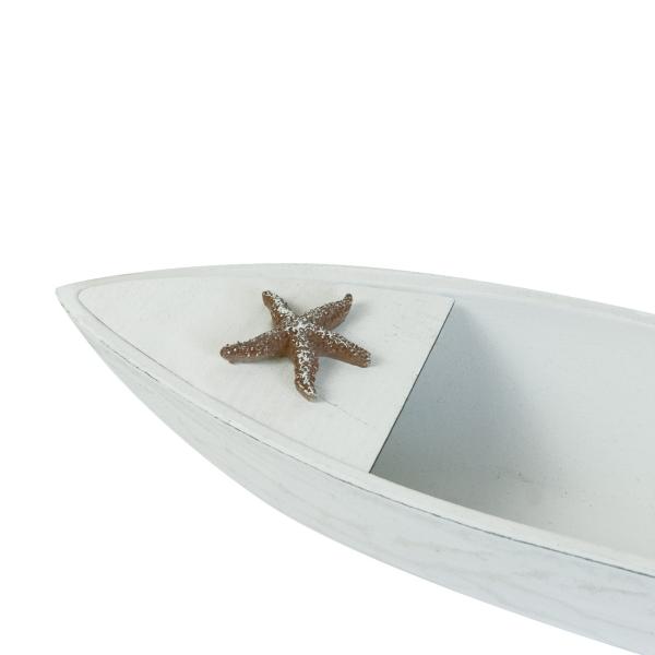 Teelichthalter Boot Holz Maritim - 3 Teelichtgläser Muscheln Seestern - Weiss Braun Glas MDF 40x10x8cm - Wohnzimmer Bad Deko