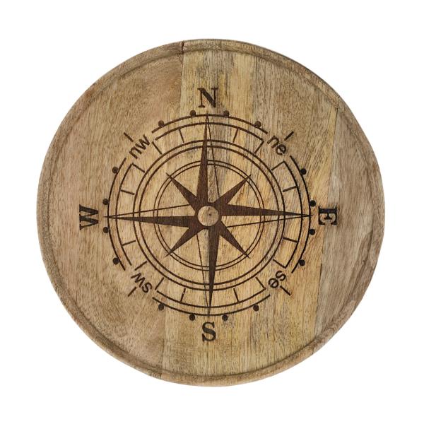 Deko-Teller Mangoholz Windrose - Rundes Tablett mit erhöhtem Rand - Natur/Braun, 20x20x3cm - Vielseitig für Obst & Deko - Unikat