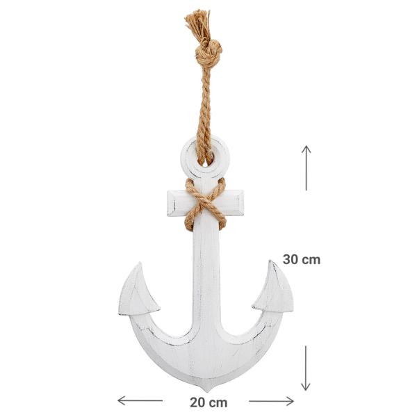 Deko Anker aus MDF - Maritimer Wandschmuck & Tischdeko mit Seil zum Aufhängen - Weiss, Vintage-Design - 32,5x22,5x1,5cm - Sommer & Frühling
