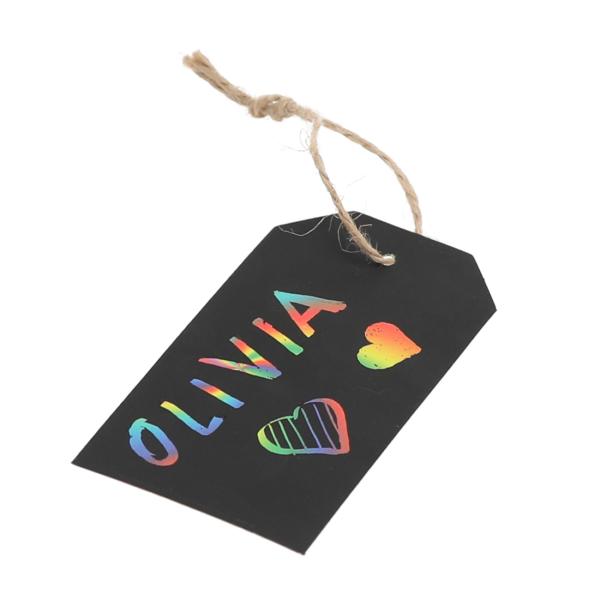 6er-Set Kratzpapier Geschenkanhänger Regenbogen - Etiketten zum Aufhängen für fantasievolle Gestaltung - Schwarz/Bunt Papier 11x13x0,4cm