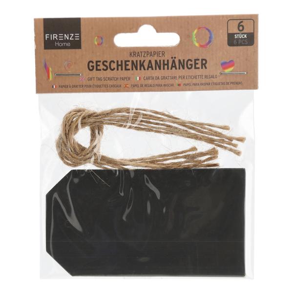 6er-Set Kratzpapier Geschenkanhänger Regenbogen - Etiketten zum Aufhängen für fantasievolle Gestaltung - Schwarz/Bunt Papier 11x13x0,4cm