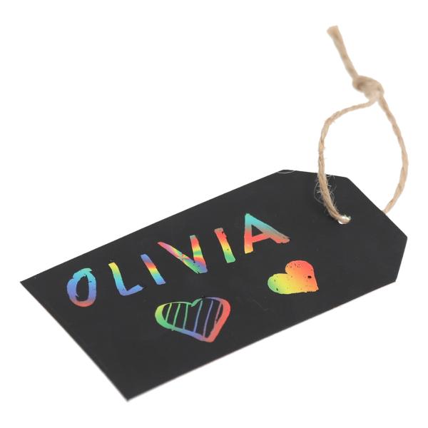 6er-Set Kratzpapier Geschenkanhänger Regenbogen - Etiketten zum Aufhängen für fantasievolle Gestaltung - Schwarz/Bunt Papier 11x13x0,4cm