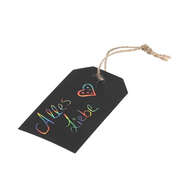 6er-Set Kratzpapier Geschenkanhänger Regenbogen - Etiketten zum Aufhängen für fantasievolle Gestaltung - Schwarz/Bunt Papier 11x13x0,4cm