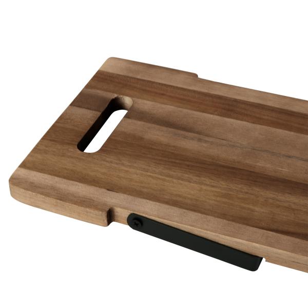 Akazienholz Serviertablett - Brotzeitplatte mit klappbaren Metall-Füssen - 67x20cm rechteckig - Robust & widerstandsfähig - Für Frühstück, Tapas & Sushi