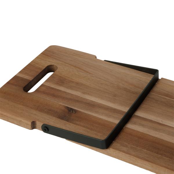 Akazienholz Serviertablett - Brotzeitplatte mit klappbaren Metall-Füssen - 67x20cm rechteckig - Robust & widerstandsfähig - Für Frühstück, Tapas & Sushi