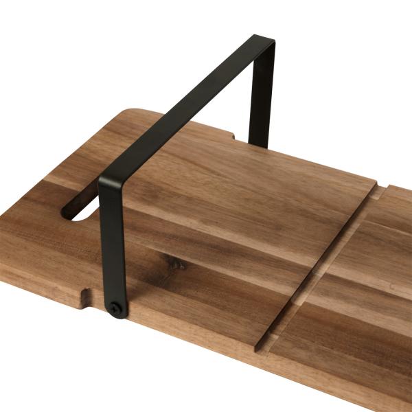 Akazienholz Serviertablett - Brotzeitplatte mit klappbaren Metall-Füssen - 67x20cm rechteckig - Robust & widerstandsfähig - Für Frühstück, Tapas & Sushi