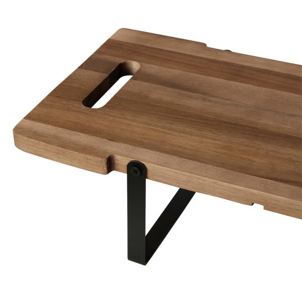 Akazienholz Serviertablett - Brotzeitplatte mit klappbaren Metall-Füssen - 67x20cm rechteckig - Robust & widerstandsfähig - Für Frühstück, Tapas & Sushi