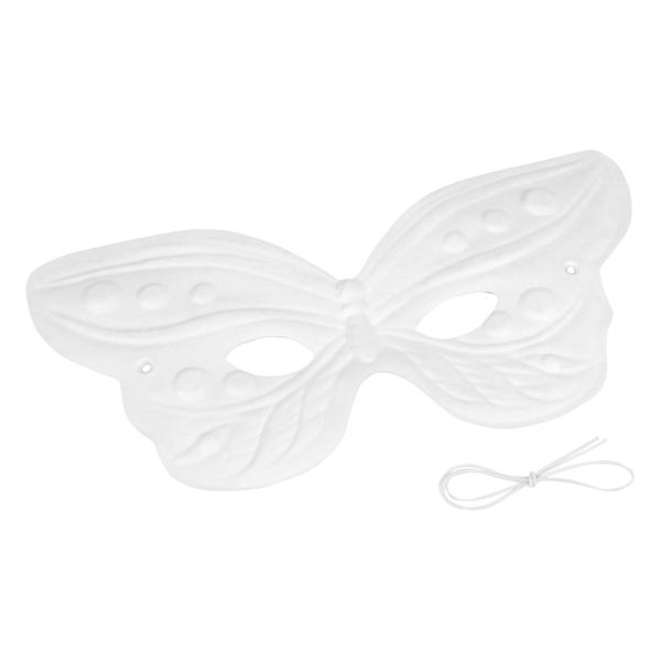 Schmetterlings-Maske weiss - Dekorationsmaske mit Band - Ideal für Fasnacht & ganzjährige Wohnraumdeko - Papier/Karton 16,5x24x5cm - Zum Bemalen/Verzieren