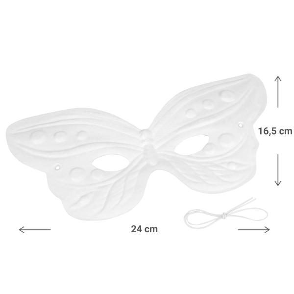 Schmetterlings-Maske weiss - Dekorationsmaske mit Band - Ideal für Fasnacht & ganzjährige Wohnraumdeko - Papier/Karton 16,5x24x5cm - Zum Bemalen/Verzieren