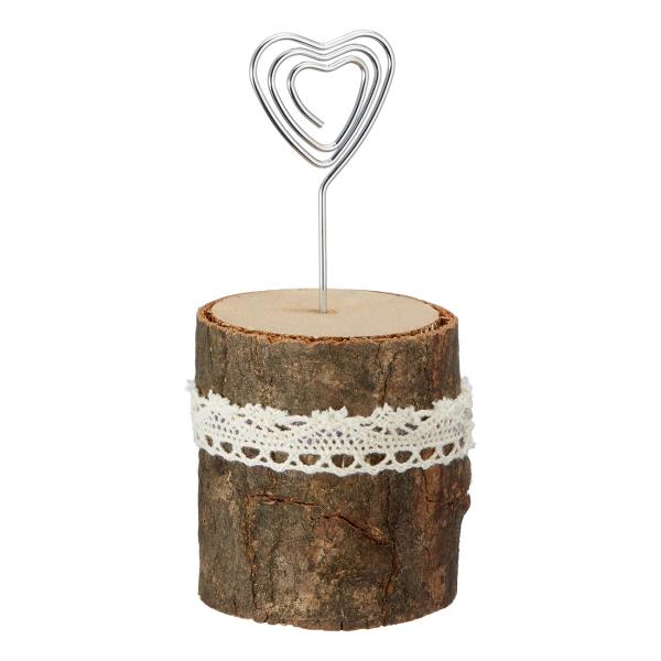 Fotohalter Holz Metall - Landhausstil Vintage Deko für Fotos, Postkarten, Notizen - Tischkartenhalter Hochzeit & Feiern - Braun/Silber - 5x5x12cm