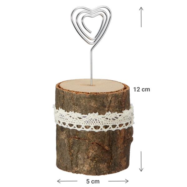 Fotohalter Holz Metall - Landhausstil Vintage Deko für Fotos, Postkarten, Notizen - Tischkartenhalter Hochzeit & Feiern - Braun/Silber - 5x5x12cm