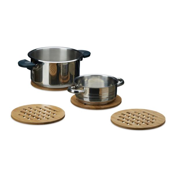 Bambus Untersetzer 4er Set rund - Topfuntersetzer mit Gitter-Optik für effektiven Hitzeschutz - Ø 20 cm - robust & leicht abwischbar