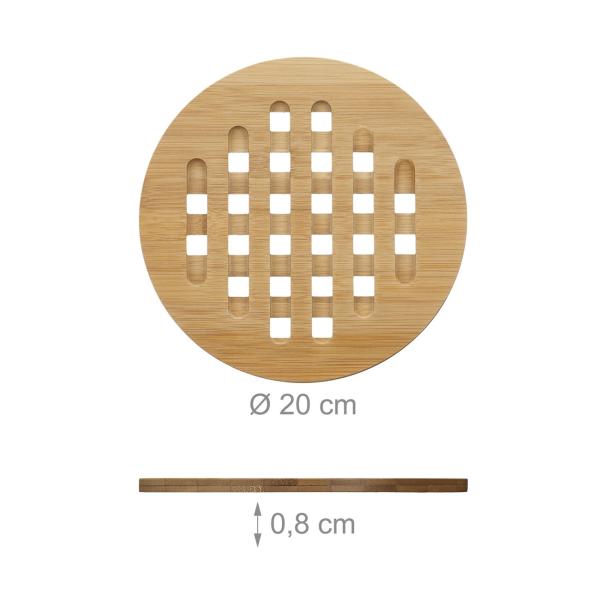 Bambus Untersetzer 4er Set rund - Topfuntersetzer mit Gitter-Optik für effektiven Hitzeschutz - Ø 20 cm - robust & leicht abwischbar