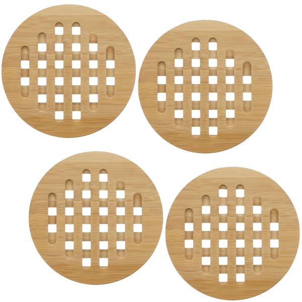 Bambus Untersetzer 4er Set rund - Topfuntersetzer mit Gitter-Optik für effektiven Hitzeschutz - Ø 20 cm - robust & leicht abwischbar