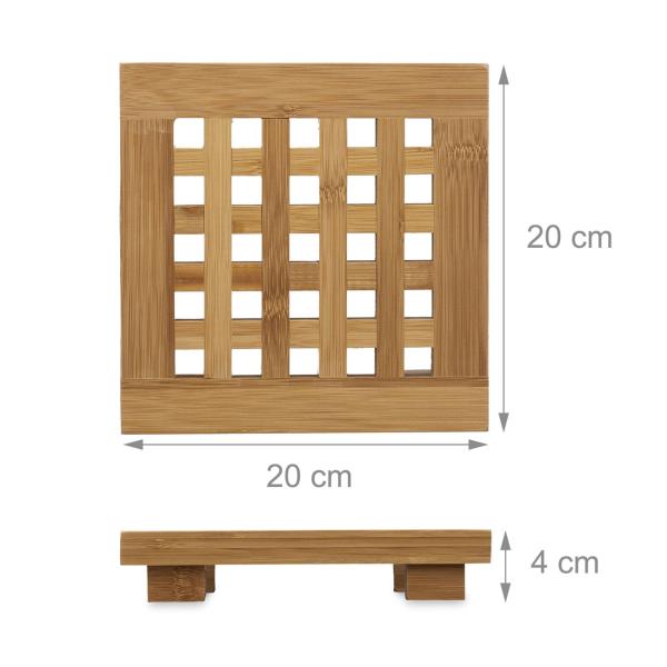 Bambus Untersetzer 2er Set - Quadratischer Topfuntersetzer für Töpfe & Pfannen - 20x20x4cm - Hitzeschutz für Esstisch & Arbeitsflächen - Robust & langlebig