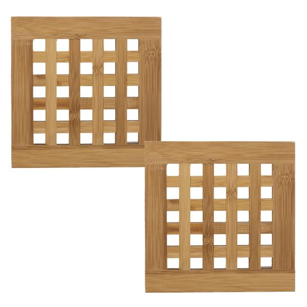 Bambus Untersetzer 2er Set - Quadratischer Topfuntersetzer für Töpfe & Pfannen - 20x20x4cm - Hitzeschutz für Esstisch & Arbeitsflächen - Robust & langlebig