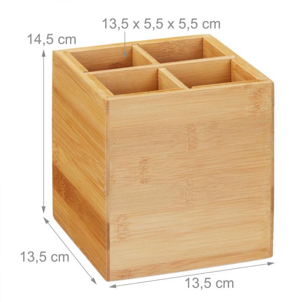 Besteckständer aus Bambus - Küchenutensilienhalter & Stiftebox - Nachhaltig - Trennwände herausnehmbar - 14,5x13,5x13,5 cm