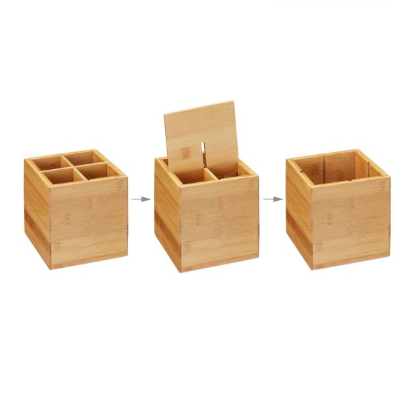 Besteckständer aus Bambus - Küchenutensilienhalter & Stiftebox - Nachhaltig - Trennwände herausnehmbar - 14,5x13,5x13,5 cm