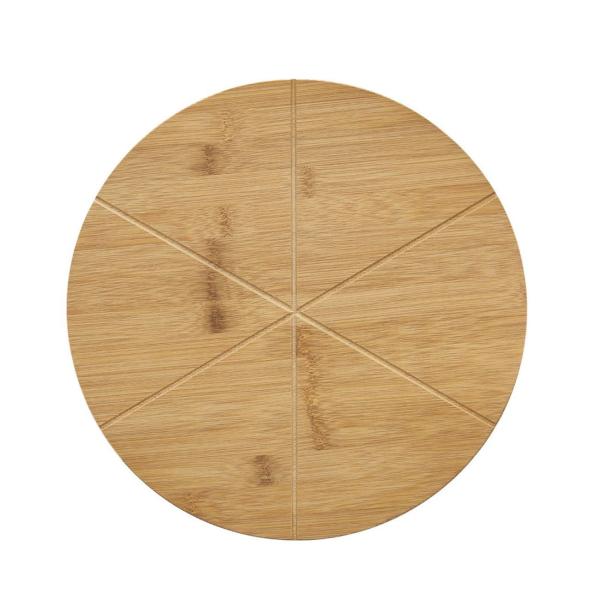 Pizzateller aus Bambus - Rundes Pizzabrett mit Schneiderillen & Griff - Lebensmittelecht - Schnittfest - Ø 33cm - Umweltfreundlich & Unikat