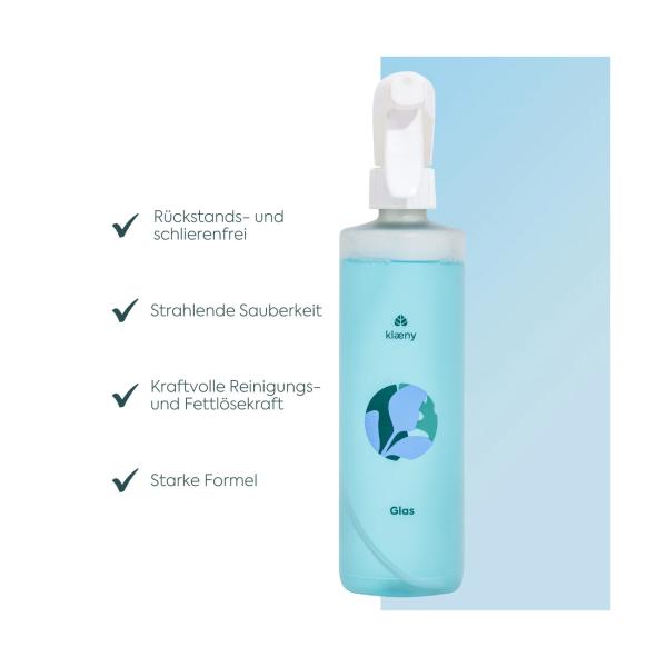 Klaeny Sprühflasche Glasreiniger - 100% recycelter Kunststoff - Wiederverwendbar, ergonomisch & umweltfreundlich - Reduziert Plastikmüll 500ml