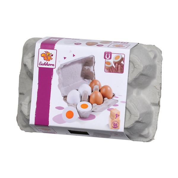 Kaufladenzubehör Eier 7-teilig aus Holz – Lernspielzeug mit Magnetfunktion – Fördert Motorik, ab 2 Jahren – Birkenholz, 10.5x16x7cm