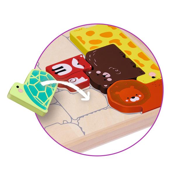 Tierpuzzle aus Holz - Lernspielzeug Tierset Steckspiel für Kinder - FSC® 100% Kiefernholz - 14 Tierfiguren in Holzbox mit Umrissen - Fördert Motorik & Fantasie