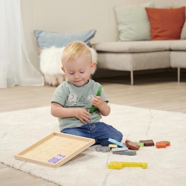 Tierpuzzle aus Holz - Lernspielzeug Tierset Steckspiel für Kinder - FSC® 100% Kiefernholz - 14 Tierfiguren in Holzbox mit Umrissen - Fördert Motorik & Fantasie