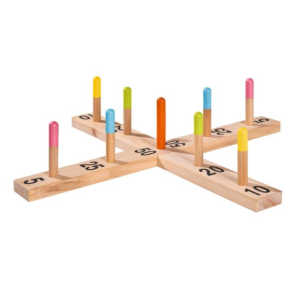 Outdoor Ringwurfspiel aus Kiefernholz - Wurfspiel mit Sisalringen, 50x50cm - Geschicklichkeitsspiel für Kinder ab 3 Jahren - Fördert Motorik & Lernen