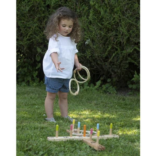 Outdoor Ringwurfspiel aus Kiefernholz - Wurfspiel mit Sisalringen, 50x50cm - Geschicklichkeitsspiel für Kinder ab 3 Jahren - Fördert Motorik & Lernen