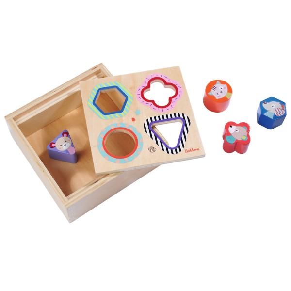Steckbox Tierbausteine - Steckspiel aus Holz zur Formerkennung & Motorikförderung für Kinder ab 1 Jahr - Birkenholz FSC 100% - 6x17x17cm bunt