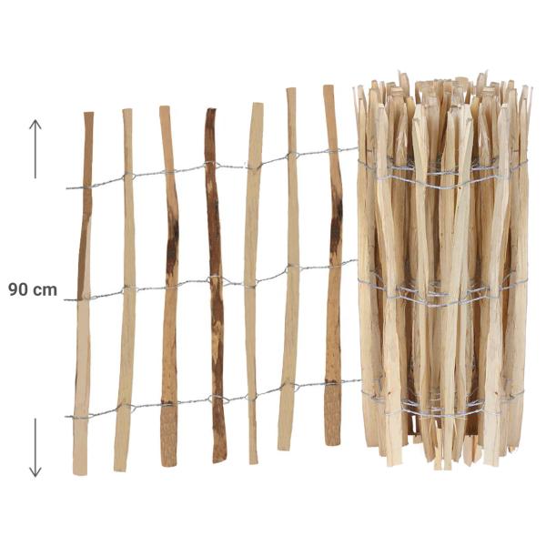 Haselnuss-Staketenzaun - robuster Gartenzaun 90x500cm - naturbelassenes Holz mit Draht - witterungsbeständig & stabil - Beetumrandung - einfacher Aufbau