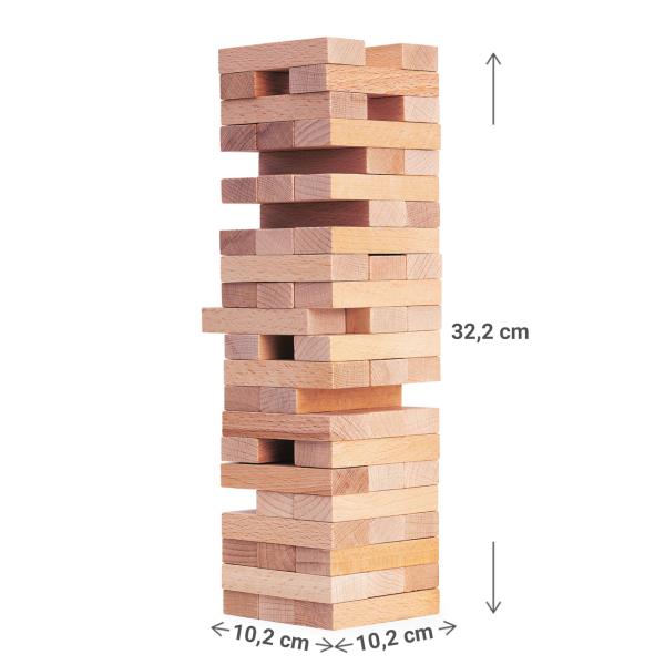 Holz Stapelspiel Wackelturm - Geschicklichkeitsspiel 54-teilig für Familie & Kinder ab 5 Jahren - Fördert Motorik & Konzentration - 10,2x10,2x32,2 cm