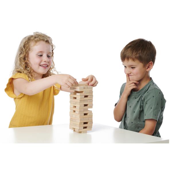 Holz Stapelspiel Wackelturm - Geschicklichkeitsspiel 54-teilig für Familie & Kinder ab 5 Jahren - Fördert Motorik & Konzentration - 10,2x10,2x32,2 cm