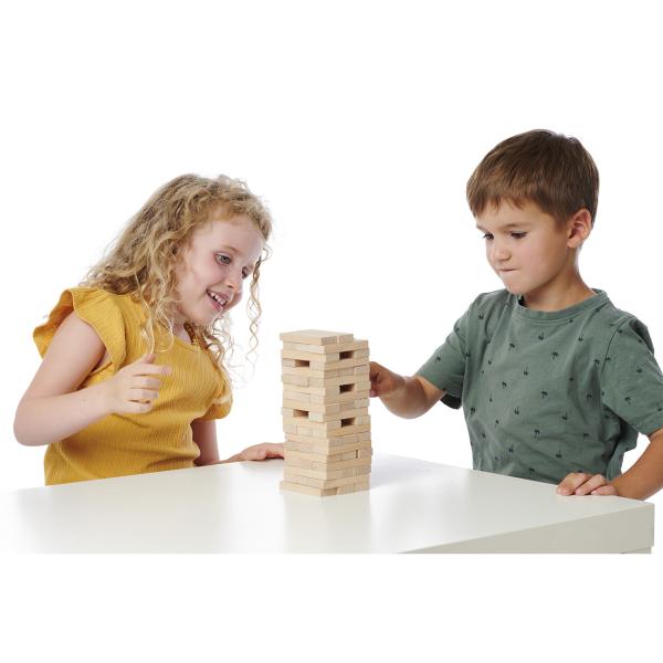 Holz Stapelspiel Wackelturm - Geschicklichkeitsspiel 54-teilig für Familie & Kinder ab 5 Jahren - Fördert Motorik & Konzentration - 10,2x10,2x32,2 cm