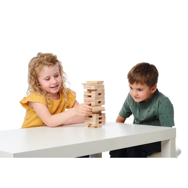 Holz Stapelspiel Wackelturm - Geschicklichkeitsspiel 54-teilig für Familie & Kinder ab 5 Jahren - Fördert Motorik & Konzentration - 10,2x10,2x32,2 cm
