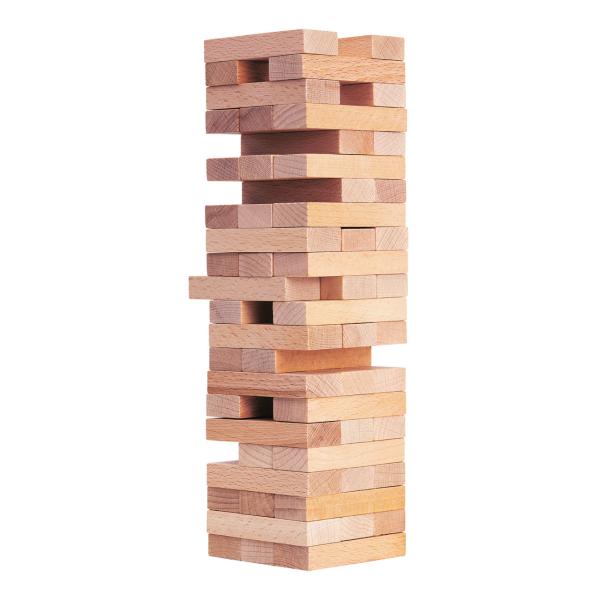 Holz Stapelspiel Wackelturm - Geschicklichkeitsspiel 54-teilig für Familie & Kinder ab 5 Jahren - Fördert Motorik & Konzentration - 10,2x10,2x32,2 cm